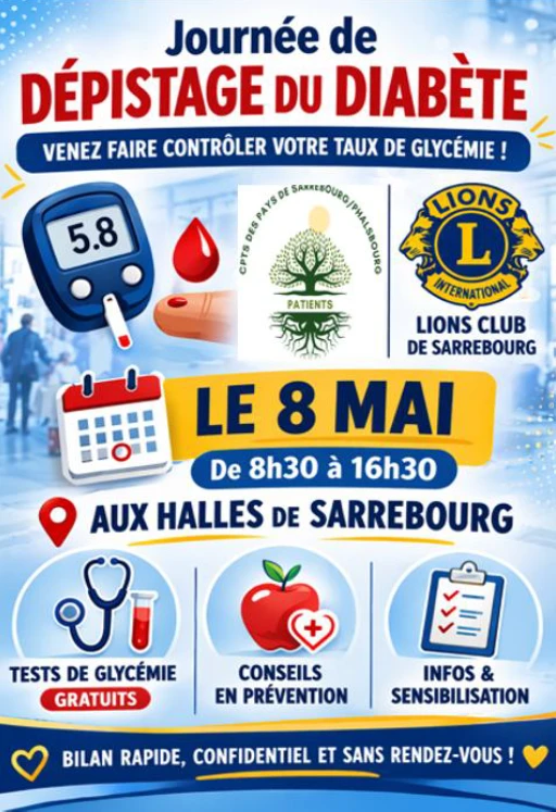 Journée dépistage du Diabète 8 mai 2026 aux Halles de Sarrebourg
