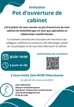 10 SEPTEMBRE - Pot d'ouverture de cabinet de kinésithérapie (maxillo-faciale)