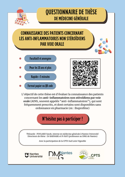 Questionnaire à destination des patients sur l'utilisation des anti-inflammatoires