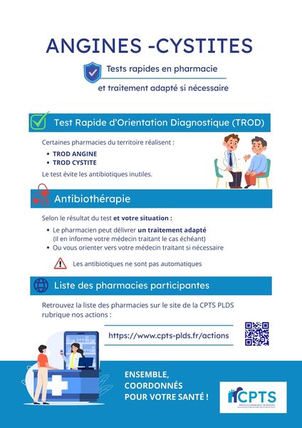 🧪TROD Cystites et Angines : un accès rapide au dépistage et au traitement en pharmacie sur le territoire de la CPTS PLDS