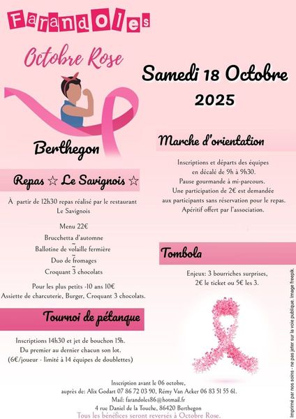 🩷| 𝗢𝗖𝗧𝗢𝗕𝗥𝗘 𝗥𝗢𝗦𝗘 | 🩷 Farandoles à BERTHEGON (Marche d'orientation, Repas, Tombola, Tournoi de pétanque) le 18 Octobre 2025