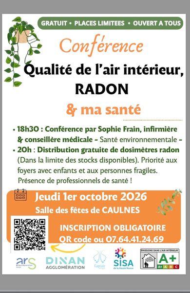 Conférence : Qualité de l'air intérieur, Radon & Santé à Caulnes