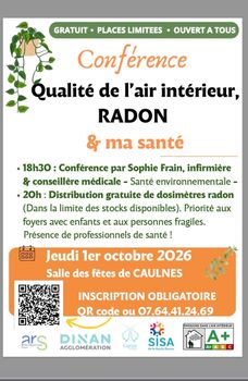 Conférence : Qualité de l'air intérieur, Radon & Santé à Caulnes